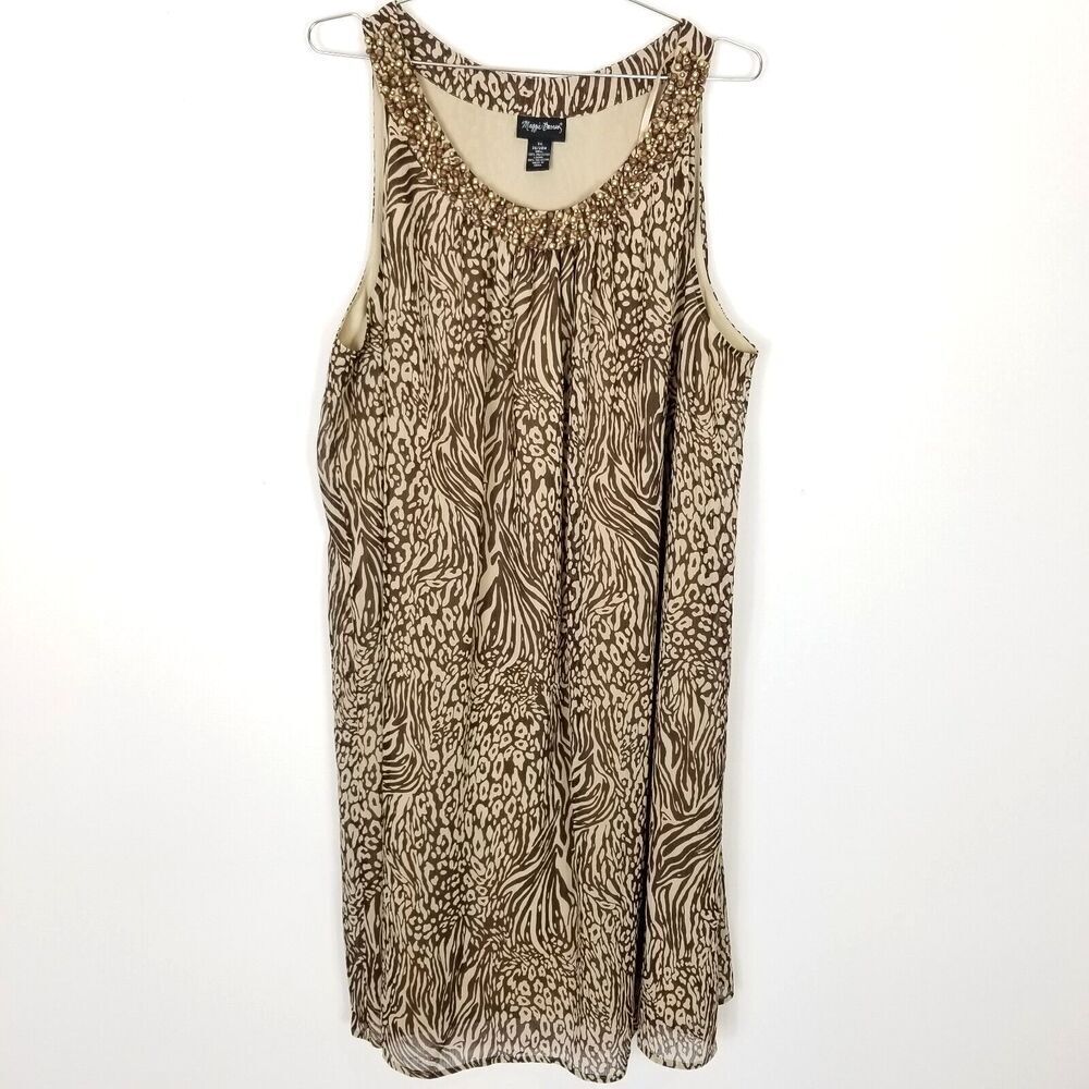 Maggie Barnes Women‎ Plus Animal Print Dress Sz 3X Sleeveless Embellished Neck